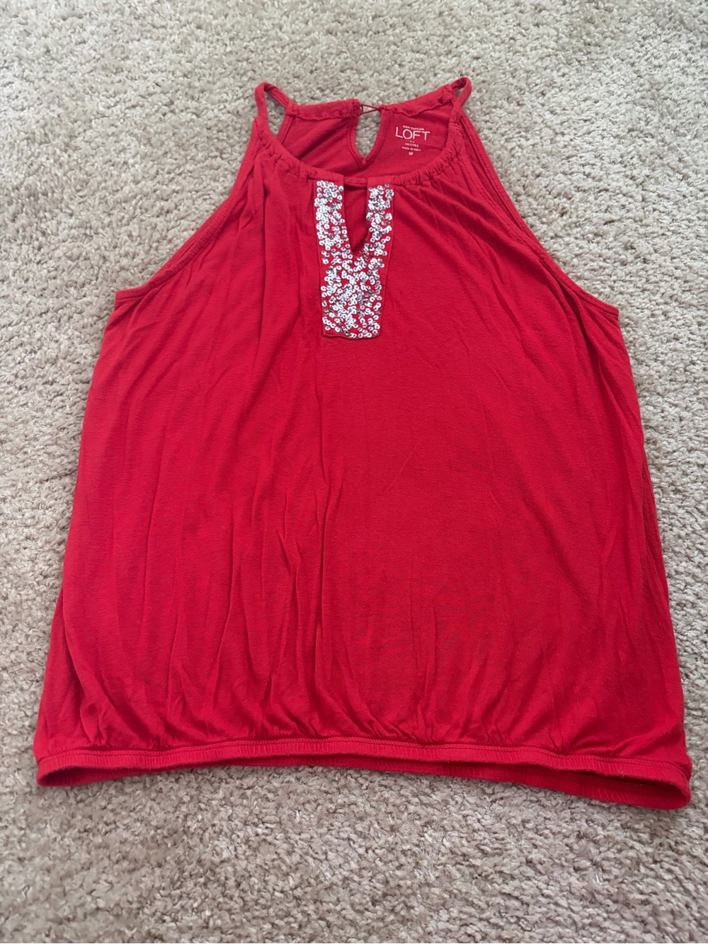 Ann Taylor LOFT Petite Red Sequin Tank Top